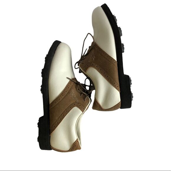 Reebok Vintage Suede Leather Lace Up Golf Sneakers Cleats Shoes Tan White - Picture 4 of 13